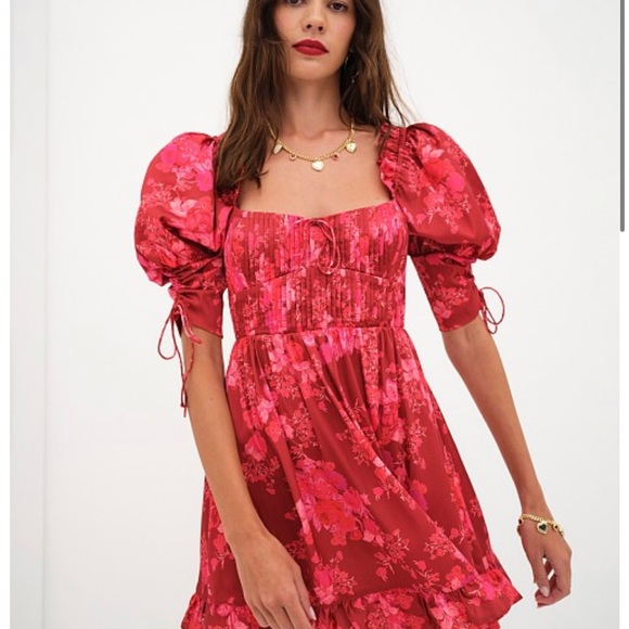 For Love & Lemons Alia Mini Red Floral Dress Size S Small - Picture 1 of 3